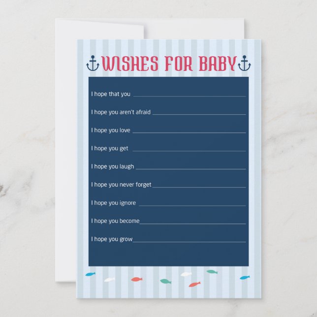 Nautical Theme - Wishes for Baby Shower Game Invitation (Front)