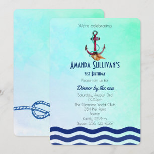 Nautical Theme With Anchor Birthday Invite