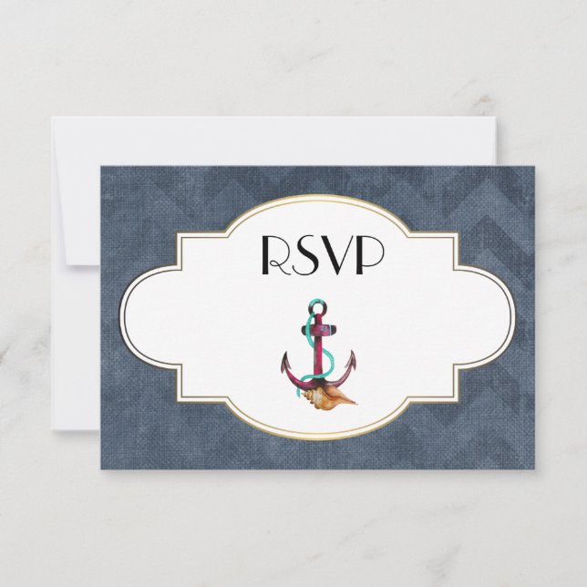 Nautical Theme With Anchor RSVP Card (Front)