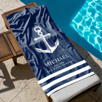 Nautical Themed Anchor | Custom Name Beach Towel