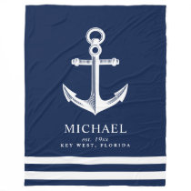 Nautical Themed Anchor | Custom Name Fleece Blanket