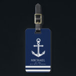 Nautical Themed Anchor | Custom Name Luggage Tag<br><div class="desc">A fully customizable and fun luggage tag with a unique nautical theme.  It features an anchor centered in the middle and a deep yet vibrant navy and white color scheme.</div>