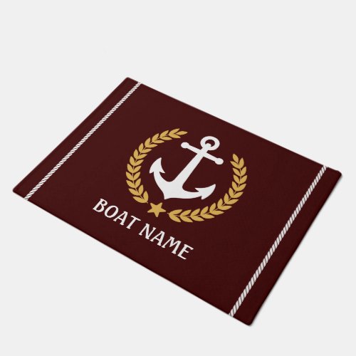 Nautical Themed Anchor Gold Laurel Star Boat Name Doormat