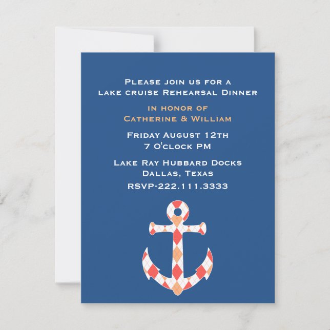 Nautical Themed Anchor Rehearsal Dinner Invitation (Front)