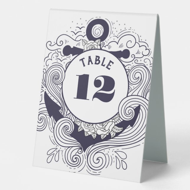 Nautical Themed Anchor Table Number Table Tent (Front)