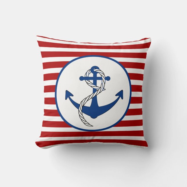 Nautical Themed Anchor Throw Pillow (Front)