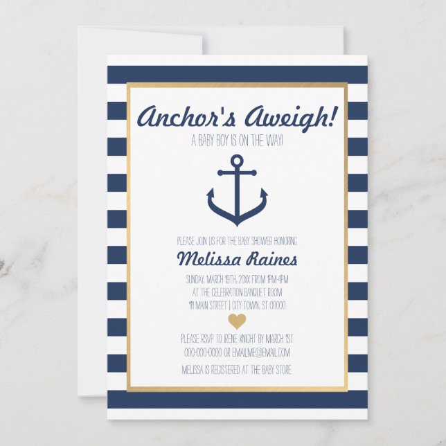 Nautical themed Baby Shower Invitation - Anchor (Front)