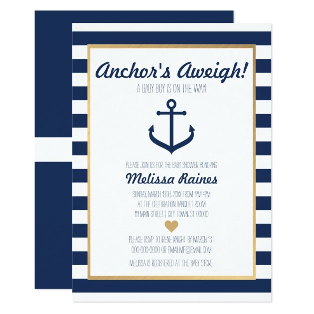 Nautical Themed Baby Shower Invitation - Anchor