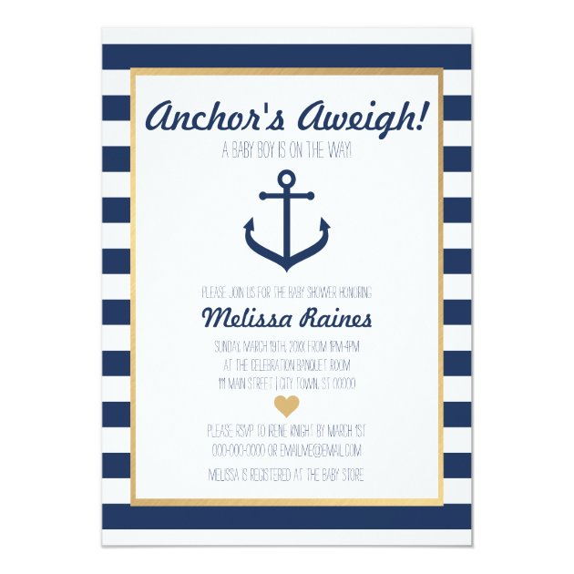 Nautical Themed Baby Shower Invitation - Anchor