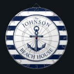 Nautical Themed Beach House Anchor Dart Board<br><div class="desc">A fully customizable and fun dartboard set with a unique nautical beach house theme. It features an anchor centered in the middle and a vibrant navy and white color scheme. All elements are unlocked and adjustable if you need to make changes.  Have fun creating and making it your own.</div>