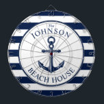 Nautical Themed Beach House Anchor Dart Board<br><div class="desc">A fully customizable and fun dartboard set with a unique nautical beach house theme. It features an anchor centered in the middle and a vibrant navy and white color scheme. All elements are unlocked and adjustable if you need to make changes.  Have fun creating and making it your own.</div>