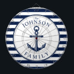 Nautical Themed Beach House Anchor Family Dart Board<br><div class="desc">A fully customizable and fun dartboard set with a unique nautical theme. It features an anchor centered in the middle and a vibrant navy and white color scheme. All elements are unlocked and adjustable if you need to make changes.  Have fun creating and making it your own.</div>