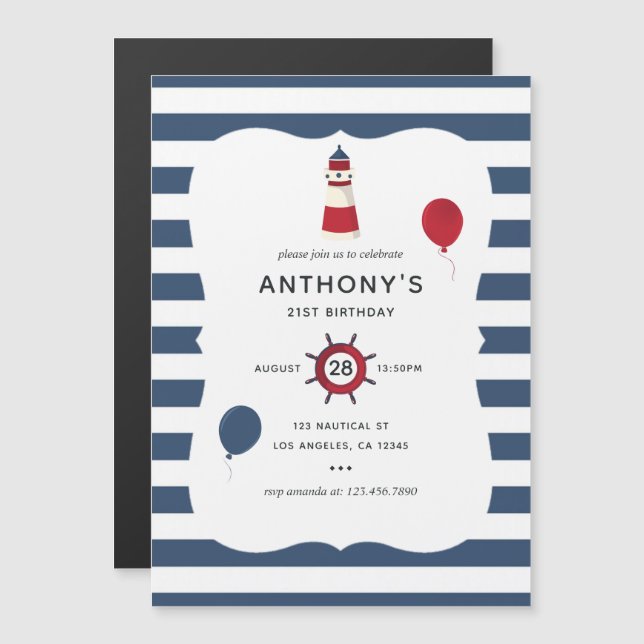 Nautical themed Birthday Party Magnetic Invitation (Front/Back)
