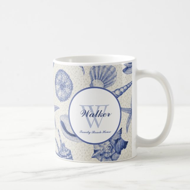 Nautical Themed Blue Seashell Custom Coffee Mug (Right)