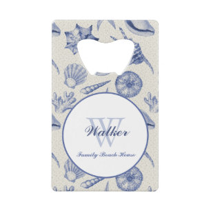 Nautical Themed Blue Seashell Custom Credit Card Bottle Opener