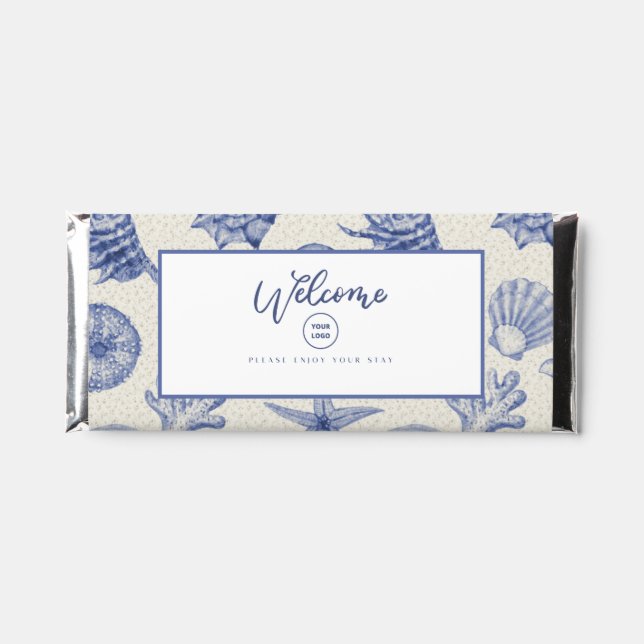 Nautical Themed Blue Seashell Custom Hershey Bar Favors (Front)