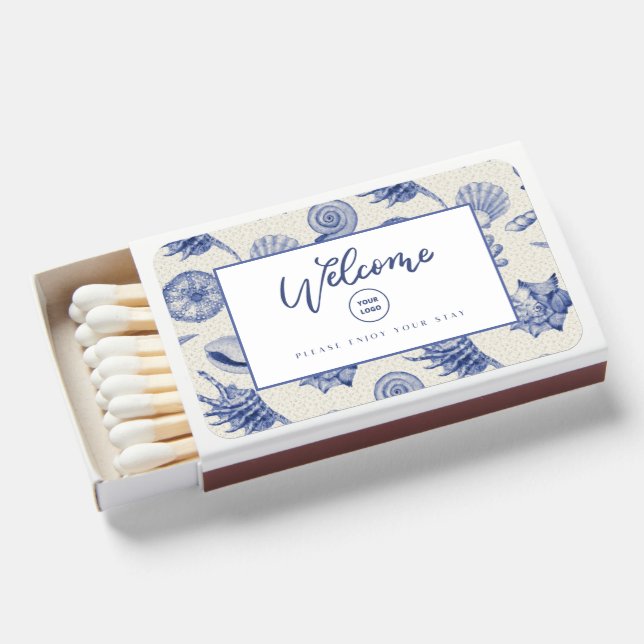 Nautical Themed Blue Seashell Custom Matchboxes (Front Open)