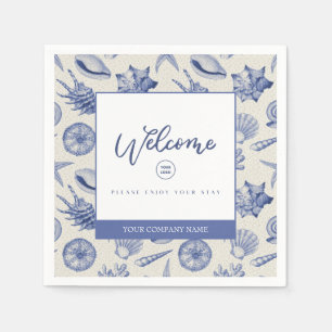 Nautical Themed Blue Seashell Custom Paper Napkins