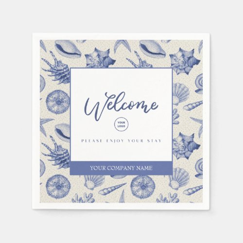 Nautical Themed Blue Seashell Custom Paper Napkins