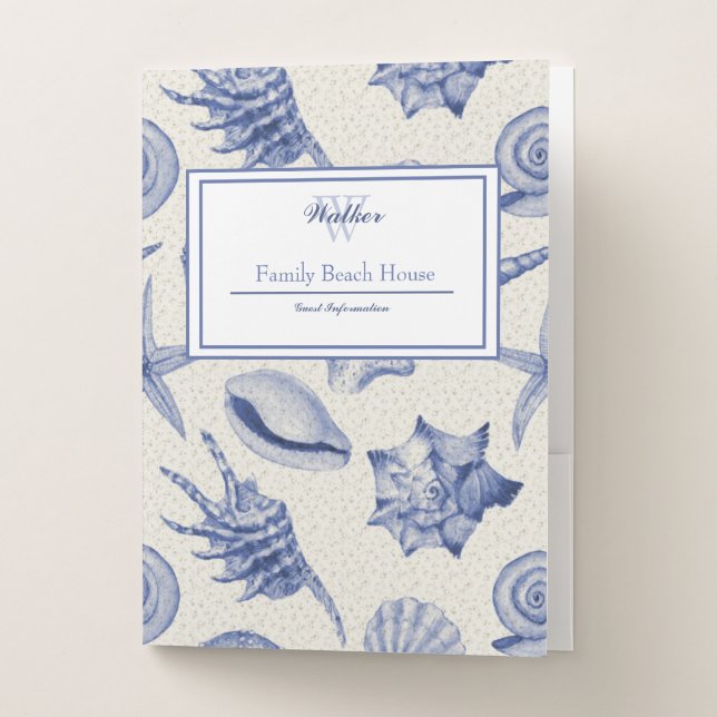 Nautical Themed Blue Seashell Custom  Pocket Folder (Front)