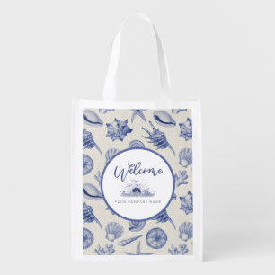 Nautical Themed Blue Seashell Reusable Grocery Bag