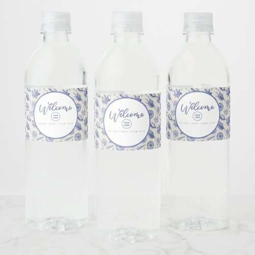 Nautical Themed Blue Seashell Water Bottle Label