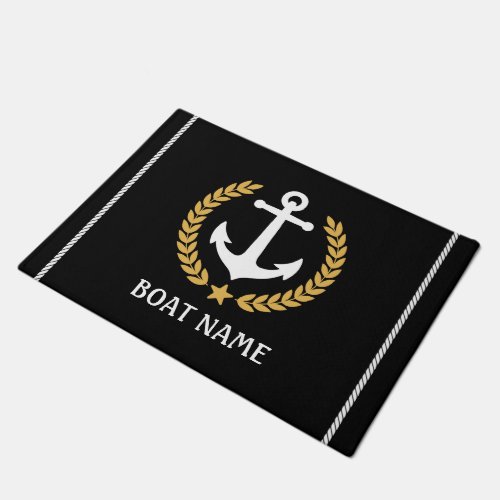 Nautical Themed Boat Name Anchor Gold Laurel Star Doormat