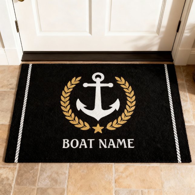 Nautical Themed Boat Name Anchor Gold Laurel Star Doormat (Creator Uploaded)