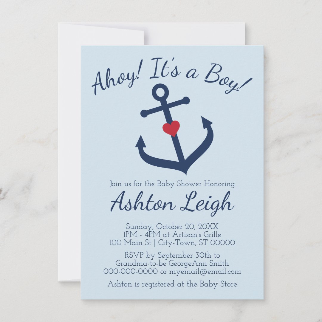 Nautical themed Boy Baby Shower Invitation - BLUE | Zazzle