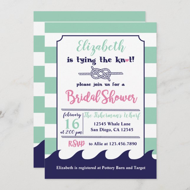 Nautical Themed Bridal Shower Invitation (Front/Back)