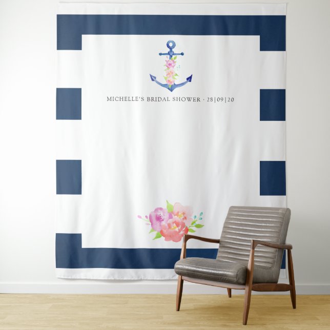 Nautical Themed Bridal Shower Photo Booth Tapestry (In Situ)