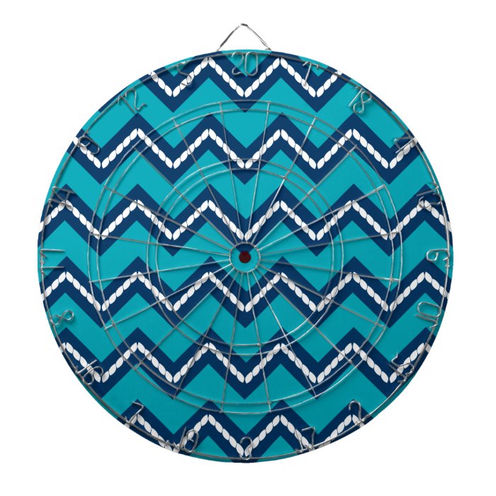 Nautical Themed Chevron Print Teal Dartboard With Darts