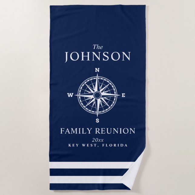 Nautical Themed Compass Beach Towel (Front)