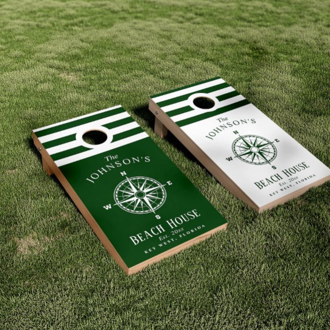 Nautical Themed Compass Rose Light Hunter Green Cornhole Set (Creator Uploaded)