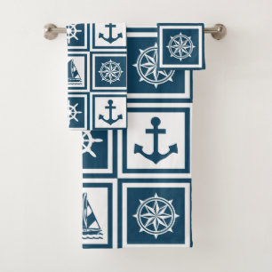 Nautical themed design bath towel set