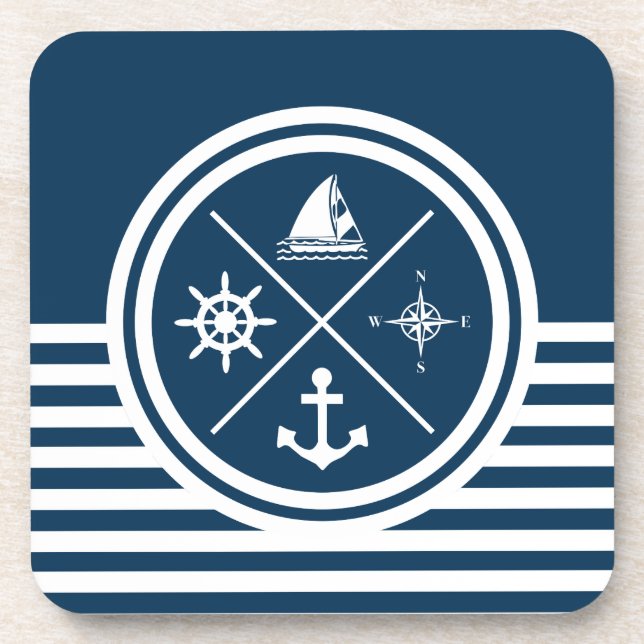 Nautical themed design beverage coaster (Front)