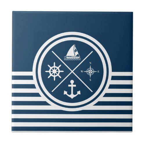 Nautical themed design ceramic tile