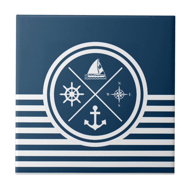 Nautical themed design ceramic tile (Front)