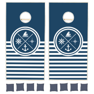 Nautical themed design cornhole set