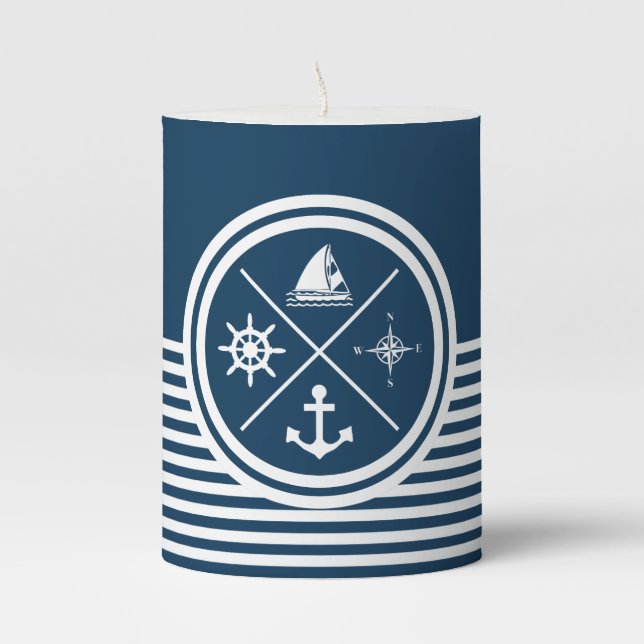 Nautical themed design pillar candle (Front)