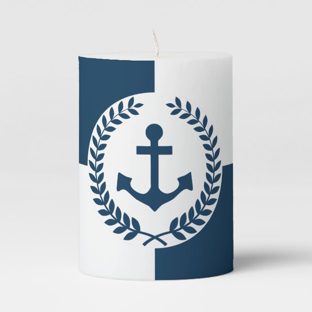 Nautical themed design pillar candle (Front)