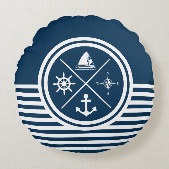Nautical themed design round pillow (Front)