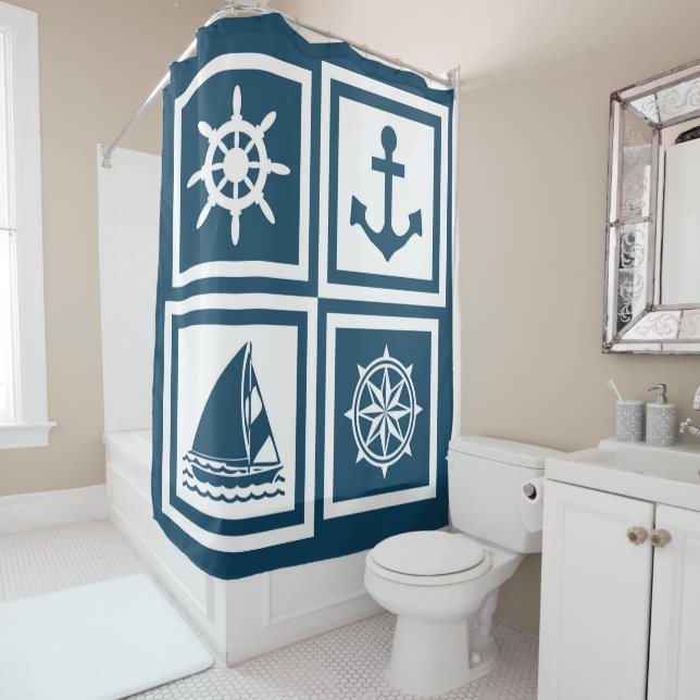 Nautical themed design shower curtain (In Situ)