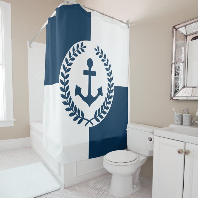 Nautical themed design shower curtain (In Situ)