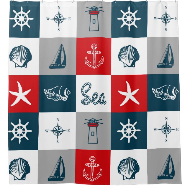 Nautical themed design shower curtain (Front)