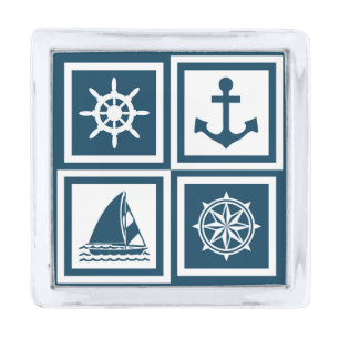 Nautical themed design silver finish lapel pin