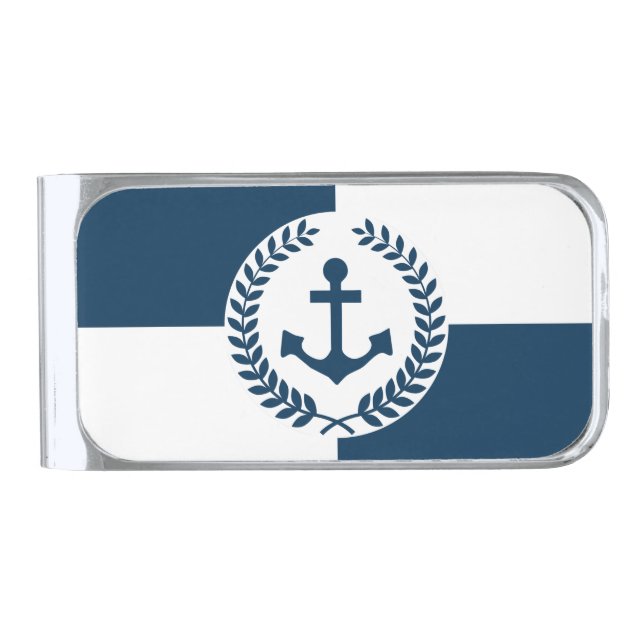 Nautical themed design silver finish money clip (Front)