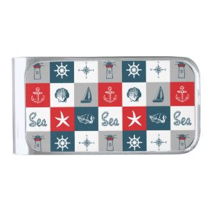 Nautical themed design silver finish money clip