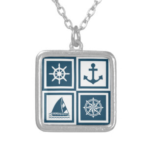 Nautical themed design silver plated necklace