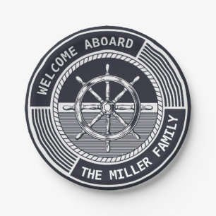 Nautical themed design with sailing wheel paper plates